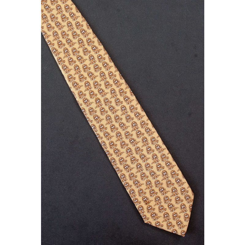 Brown Puppy Dogs - Men's Yellow Silk Tie