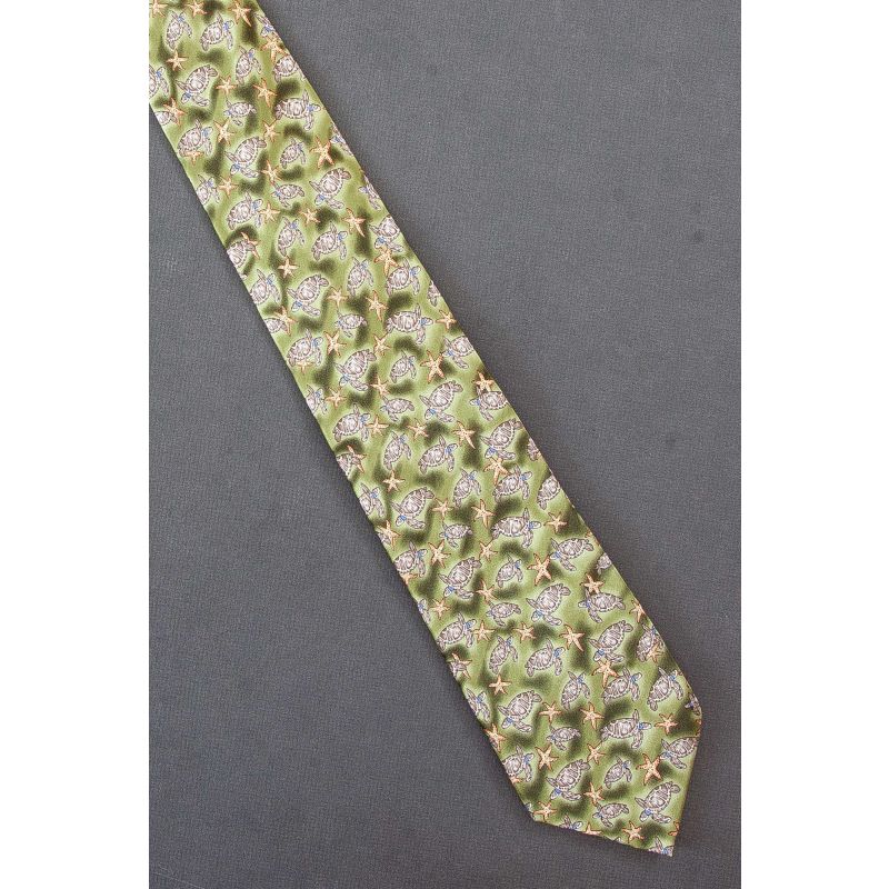 Sea Turtles & Starfish - Green Silk Necktie