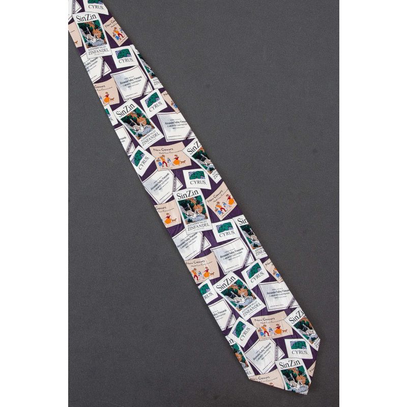 Sin Zin & Other Wine Labels - Purple Silk Tie