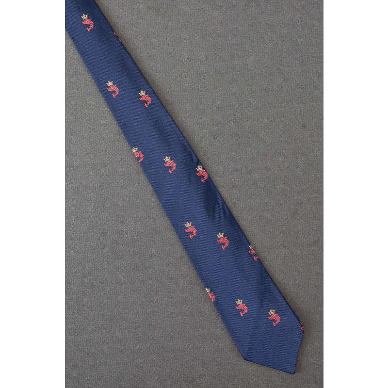 Pink Fish With Gold Crown - Skinny Navy Tie