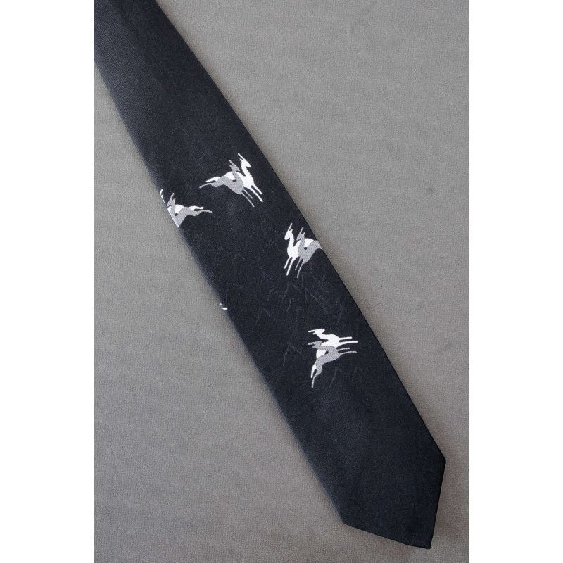 Two Gazelles Prancing - 1970's Black Necktie