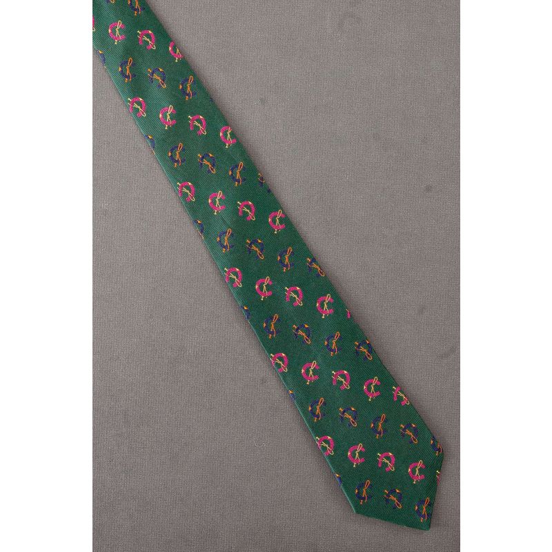 Horseshoe & Riding Crop - Green Silk Necktie 