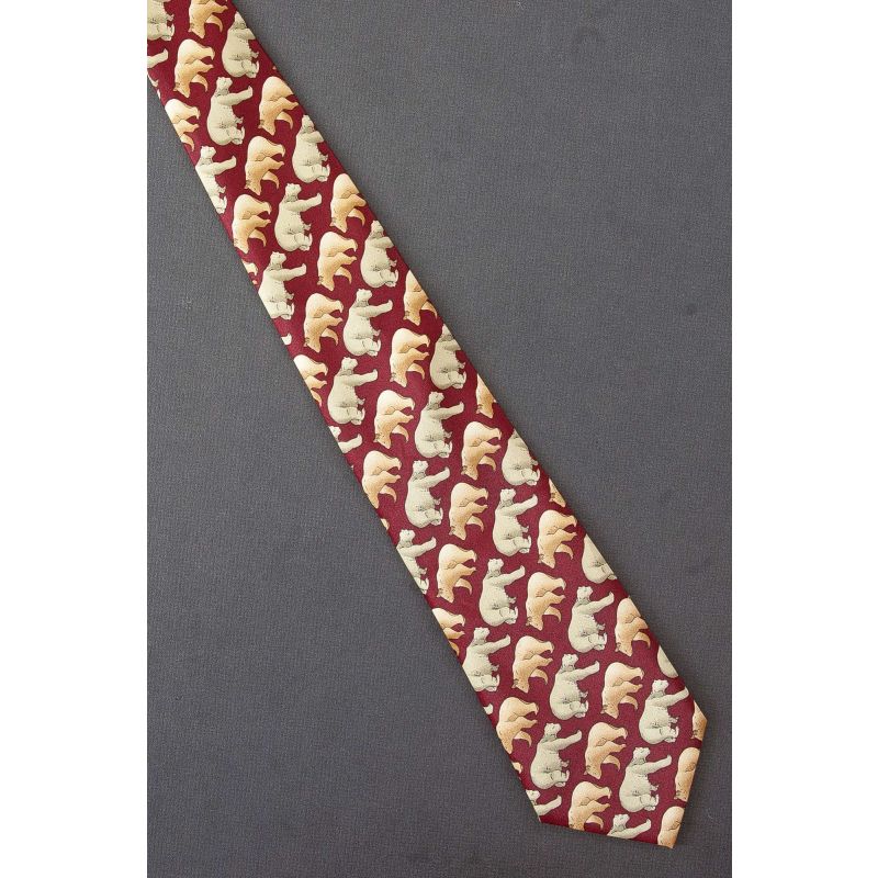Brown & Green Bear Allover - Red Necktie