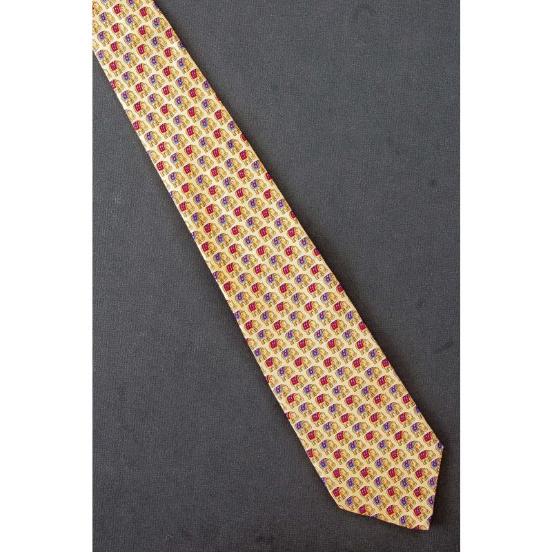 Hippopotamus Allover - Yellow Silk Necktie