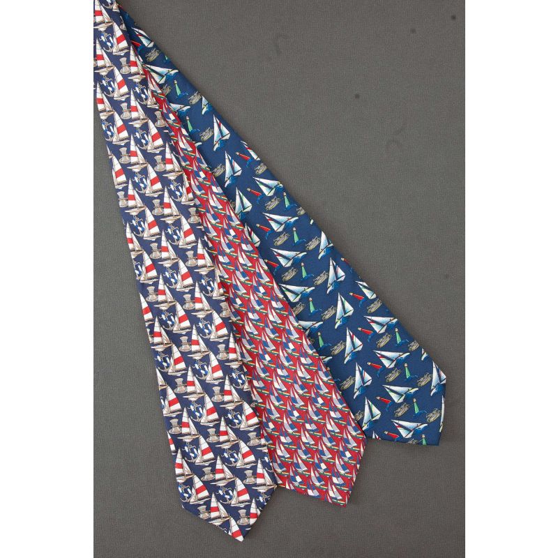 3 For $25 - Blue & Red Silk Sailboat Neck Ties