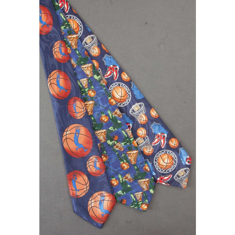 3 For $25 - Navy Blue Basketball Themed Ties