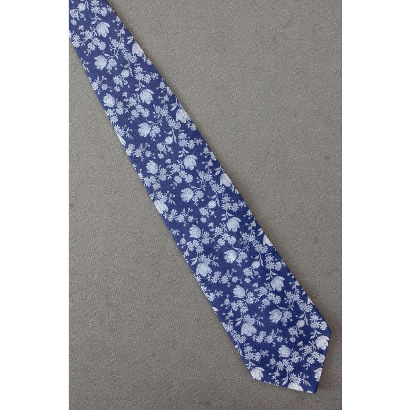 Pastel Blue Flowers on a Blue Cotton Necktie