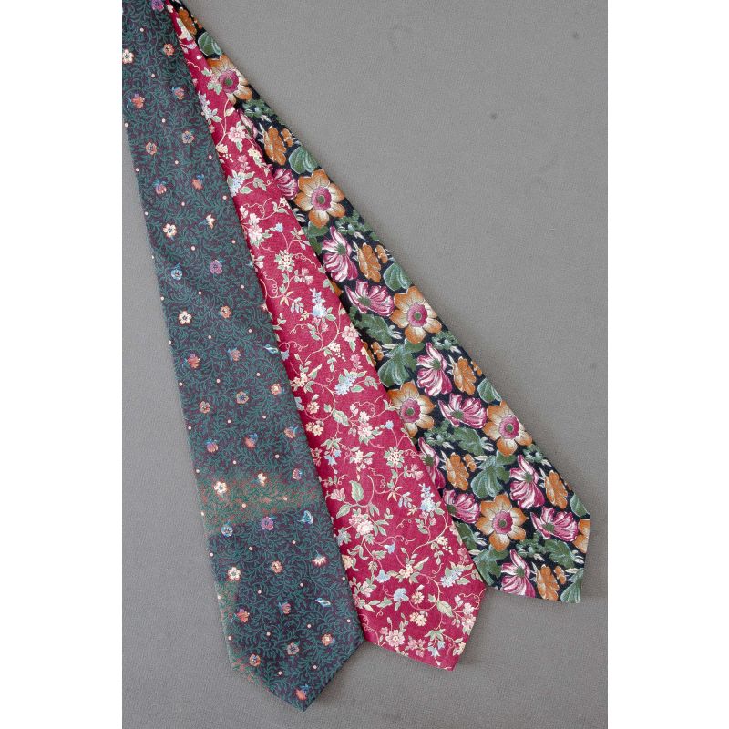 3 For $25 - Black & Pink Cotton Floral Neckties
