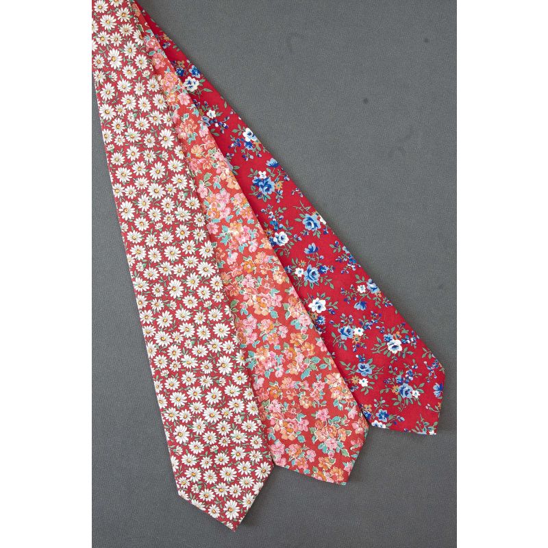3 For $25 - Men's Red Cotton Floral Neckties