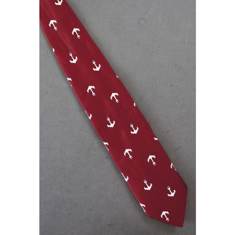 White Anchor Allover - 70's Red Vintage Necktie