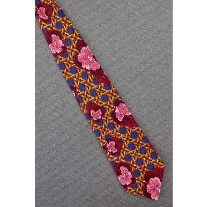 Dogface Flower & Lattice - Perry Ellis Silk Necktie