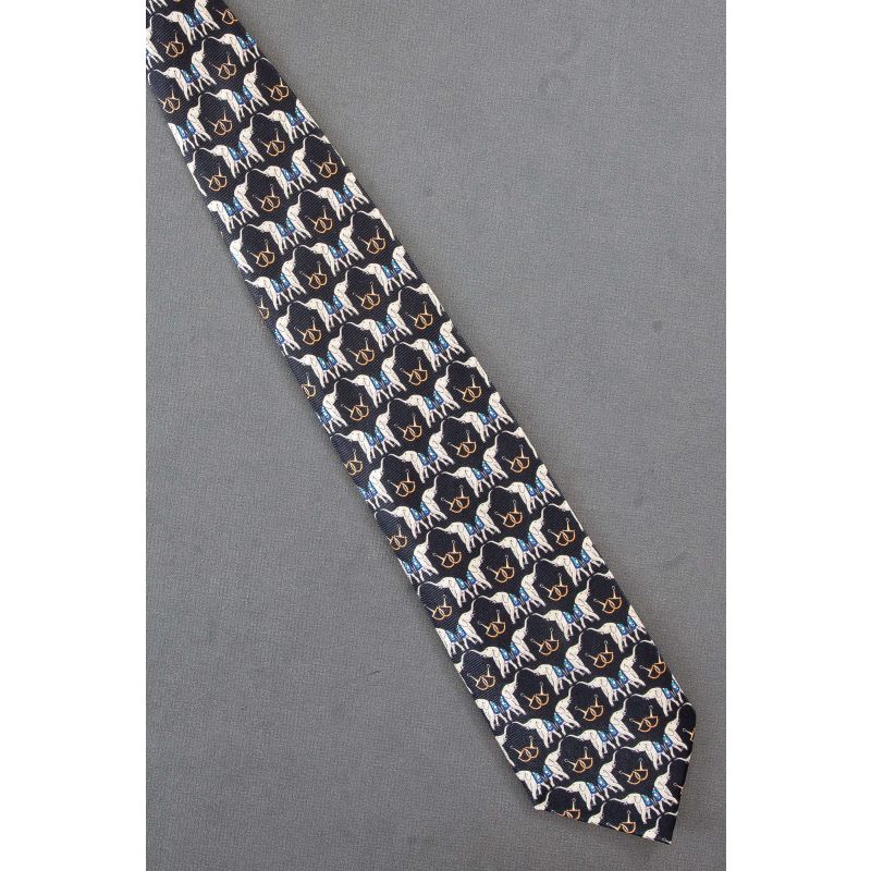 Elephants & Horse Tack - Men's Black Silk Necktie