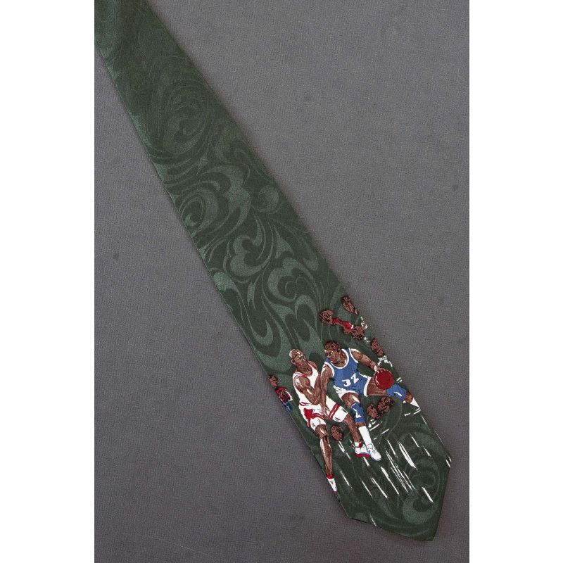 Two Basketball Players - Green Silk Necktie