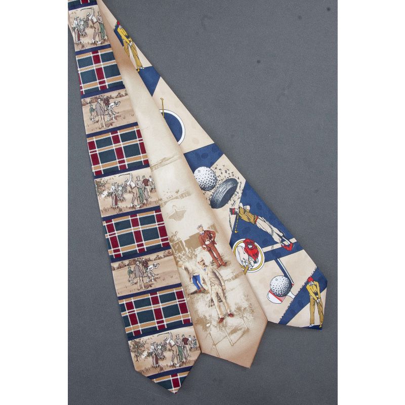 3 For $25 - Golf Scenes - Beige Golfing Neckties