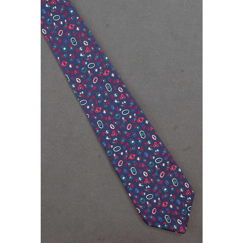 Native American Pattern Amid Flowers - Silk Tie