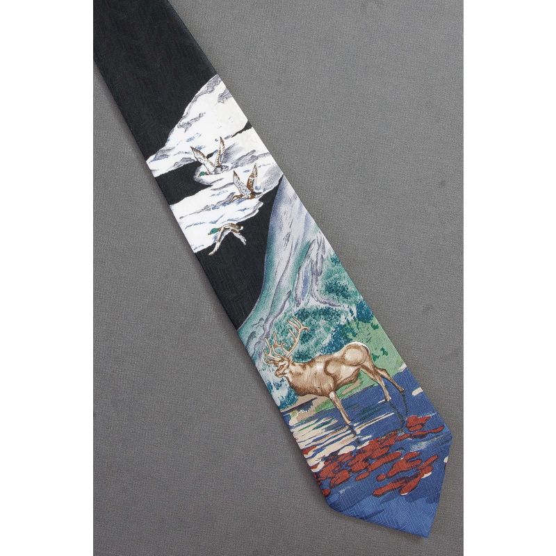 Stag By Water & Three Flying Ducks Necktie