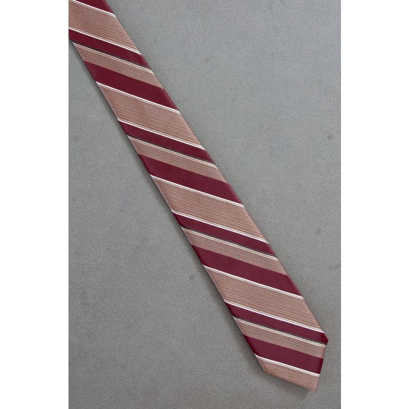 Burgundy Red & Tan Stripe - 80s' Thin Necktie
