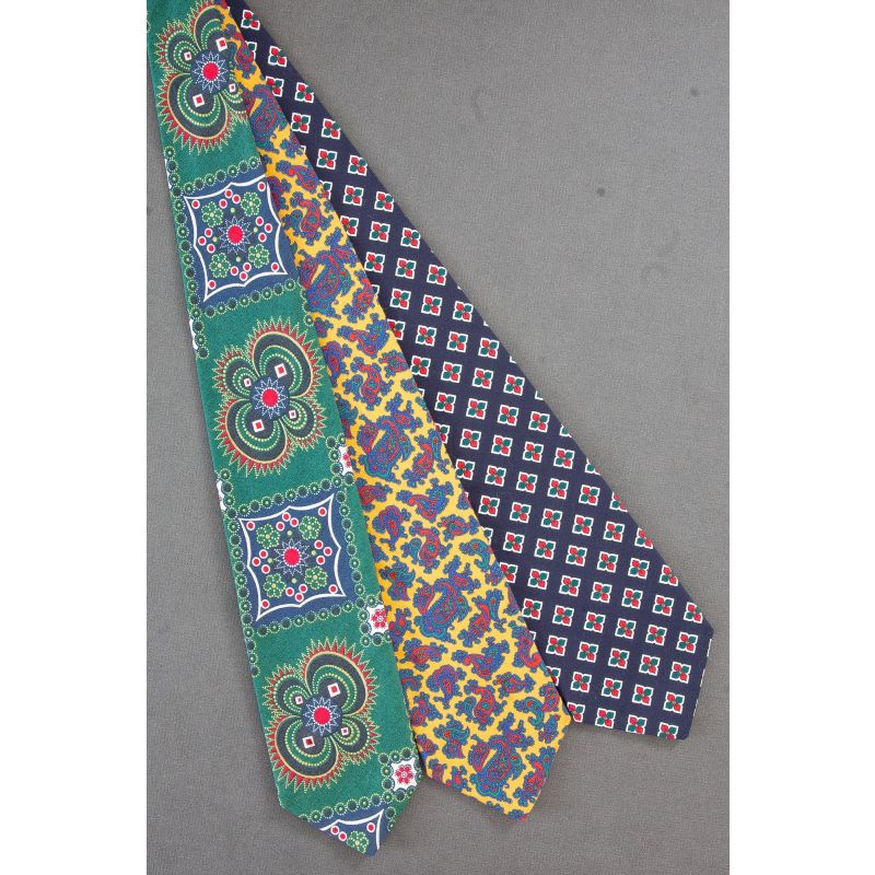 3 For $25 - Green, Yellow & Navy Cotton Neckties