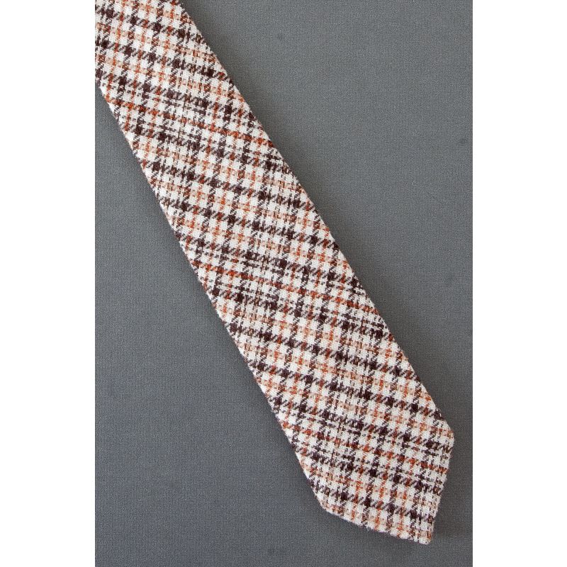 Brown & Ivory Plaid Pattern - 1970's Necktie