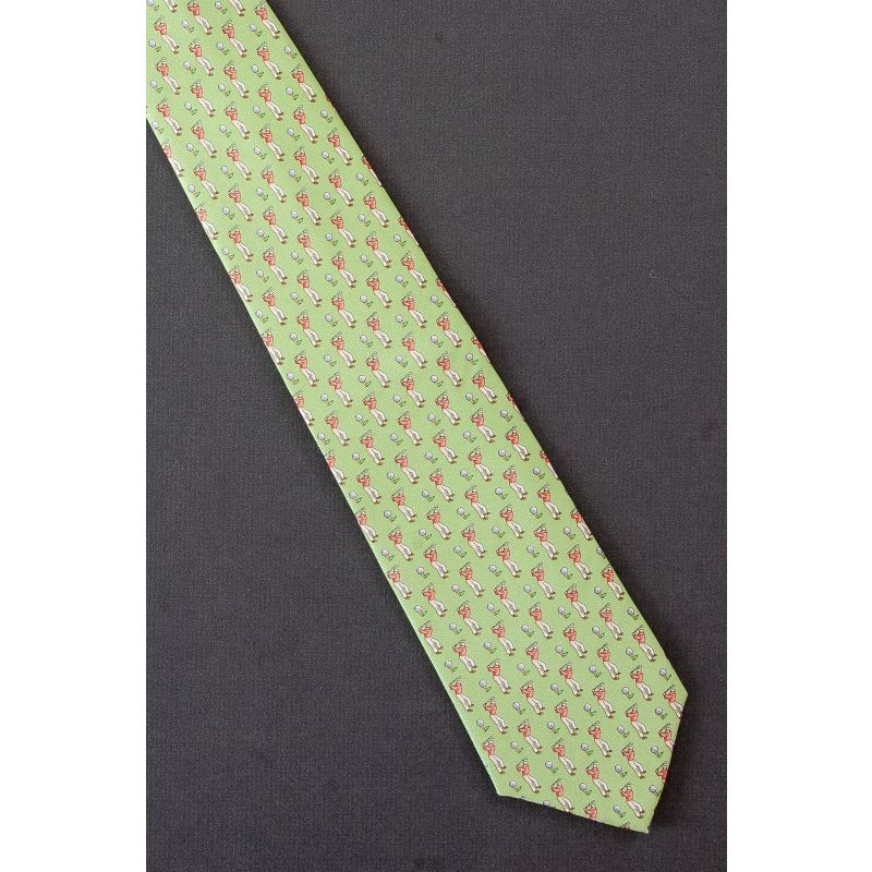 Golfer About To Tee Off - Green Silk J. Crew Tie