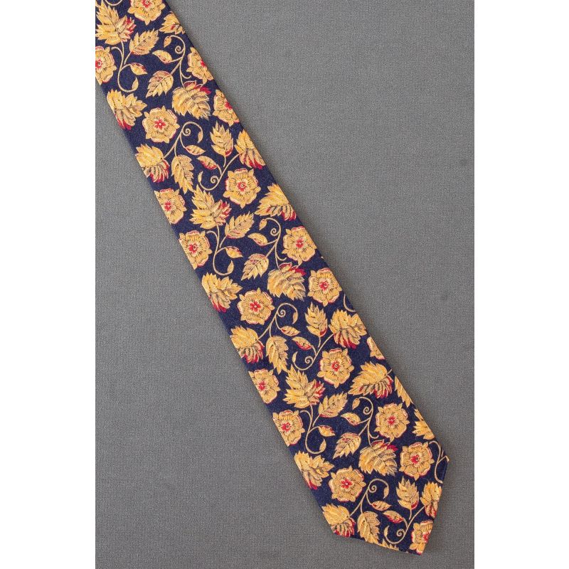 Golden Flowers & Leaves - Black Cotton Necktie