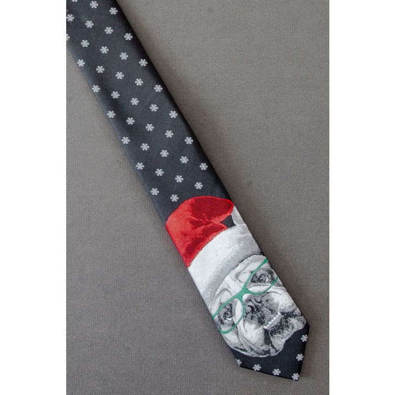 Santa Bulldog Wears Green Glasses Necktie