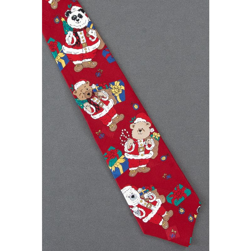 Bears Dressed as Santa Claus - Red Silk Necktie
