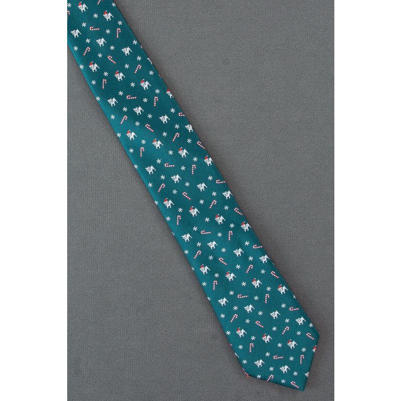 Bulldog Wears a Santa Claus Hat - Green Necktie