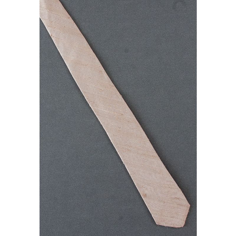 Stripes Woven on Skinny Beige Silk Bronzini Tie
