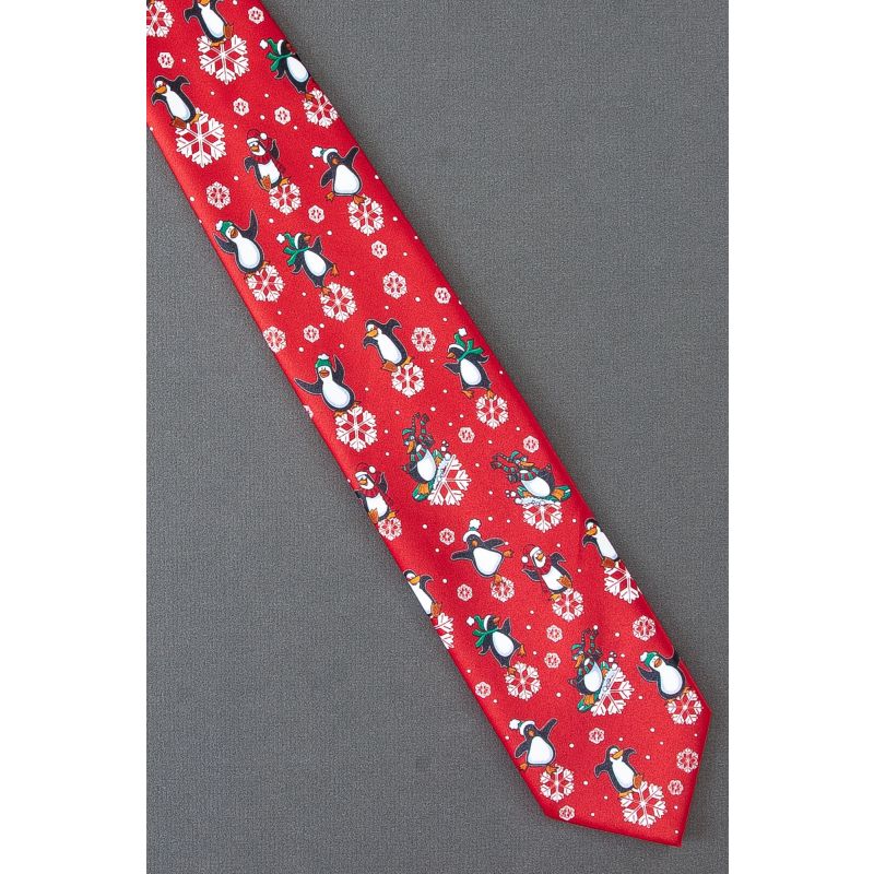 Penguins Play With Snowflakes - Red Necktie