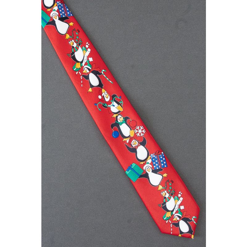 Christmas Penguins Balance On Each Other Tie