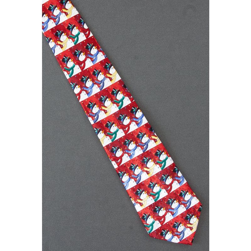 Snowmen With Top Hat & Colorful Scarves Necktie
