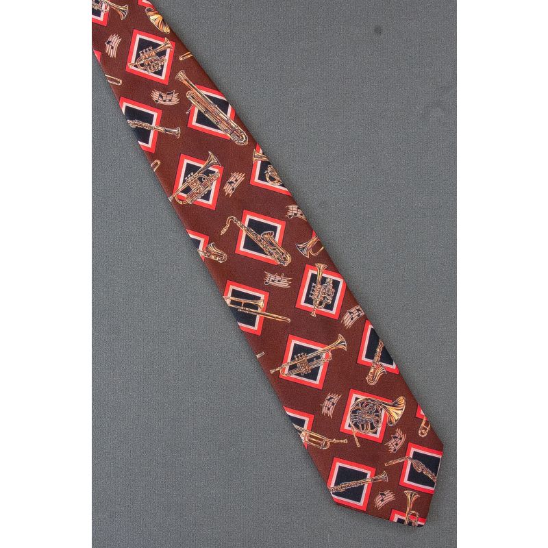 Horns - Men's Brown Musical Instruments Tie