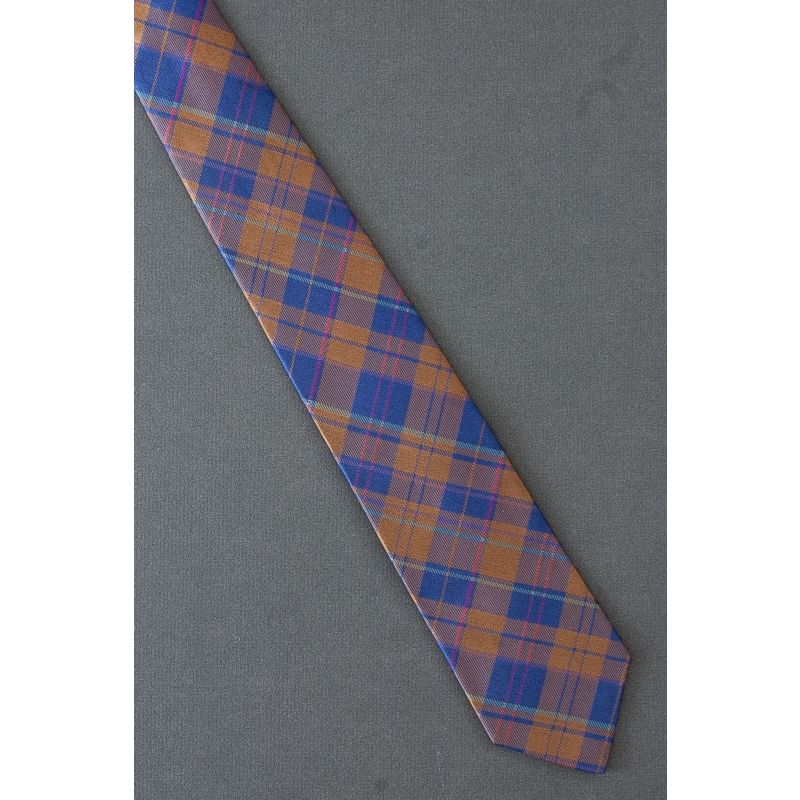 Brown & Blue Plaid - Men's Slim Silk Necktie