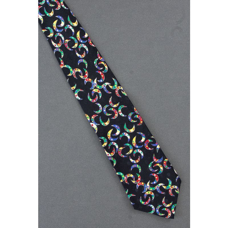 Crescents Contain Flags  - Black Silk Necktie
