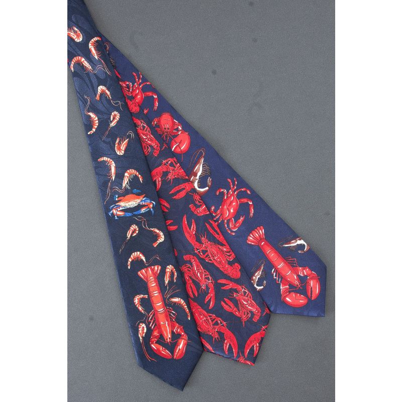 3 For $25 - Lobster, Crab & Shrimp - Navy Neckties