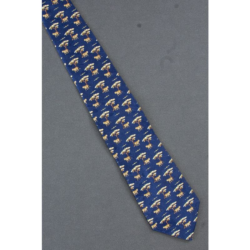 Tiger Cat Next to a Tree - Blue Silk Neck Tie