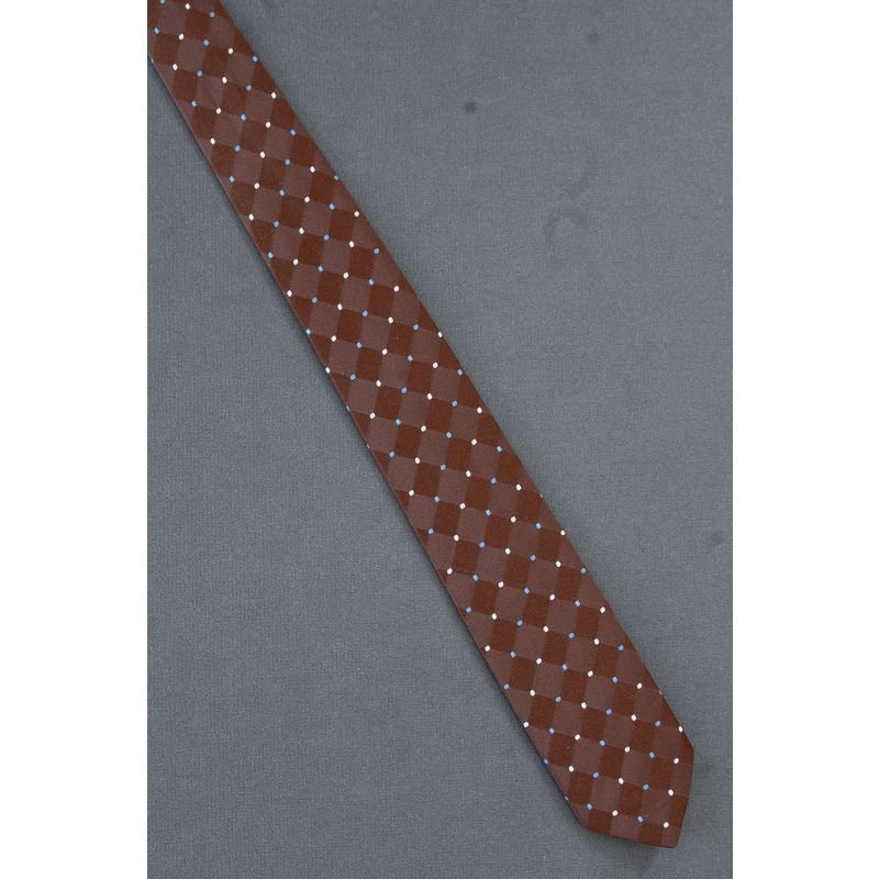 Blue & White Squares on 1980's Skinny Brown Tie
