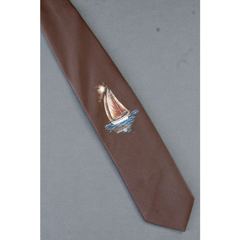 Sailboat - Hand Painted by Artist - Brown Necktie