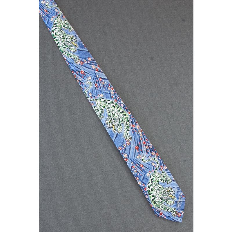 Green Tiger - Ed Hardy Skinny Blue Silk Necktie