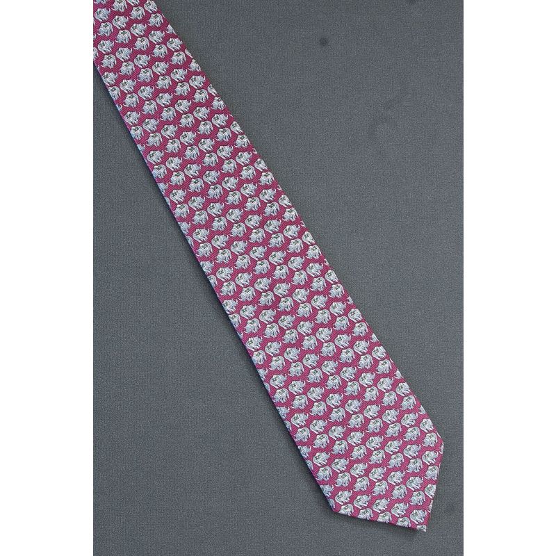 A Rhinoceros Face Off - Pink Silk Neck Tie