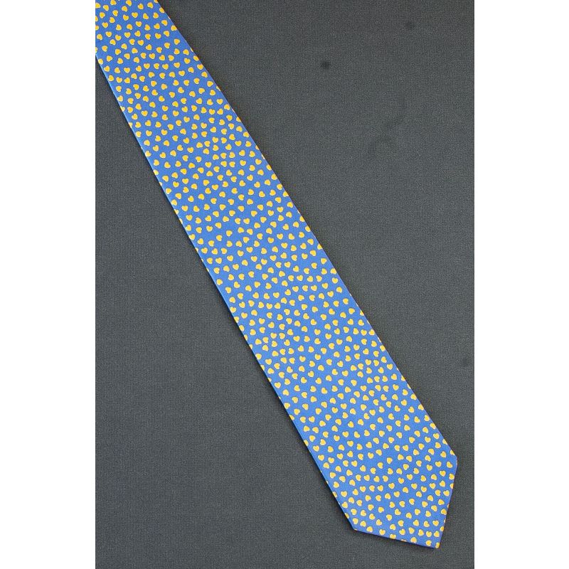 Yellow Hearts on Blue Silk Alynn Neckwear