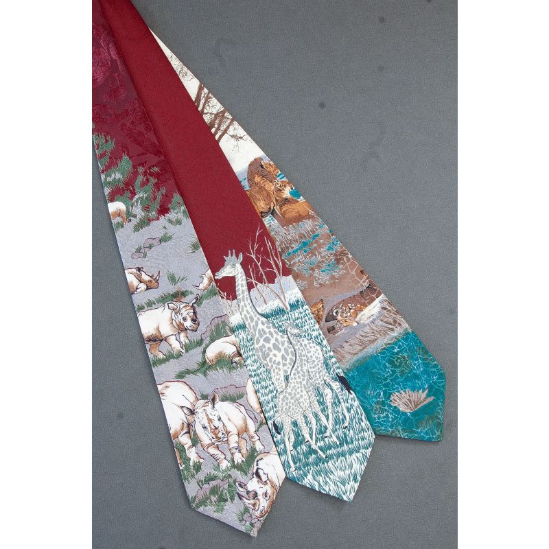 3 For $25 - Giraffe, Lion & Rhinoceros Neckties