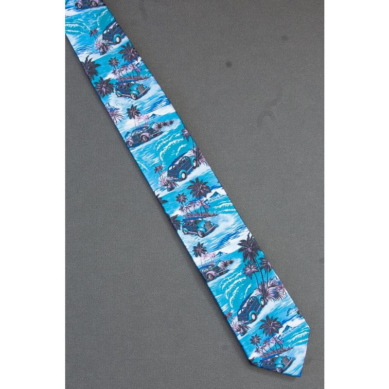 Woody Car & Surfboard At The Beach Necktie