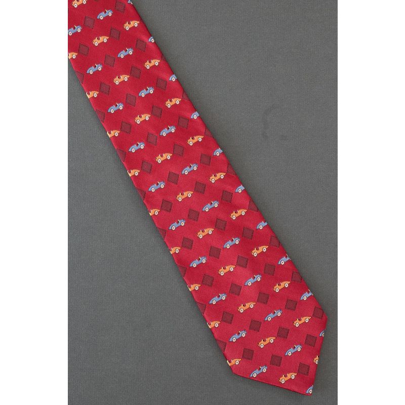 Blue & Orange Cars - Red Silk Automotive Tie