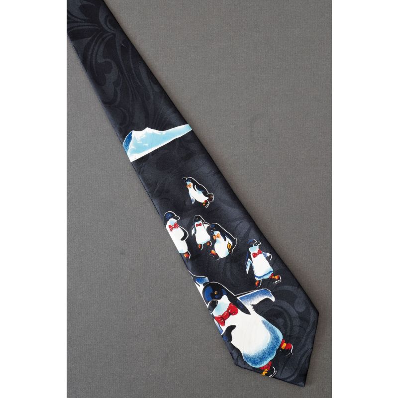 Penguins With Bow Ties Go Skating - Fun Necktie