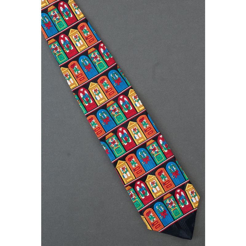 Front Doors Decked in Christmas Decorations Tie