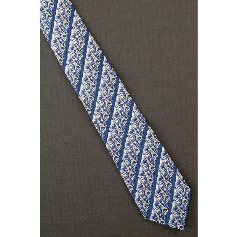Eiffel Tower - Mens Blue Silk Striped Necktie