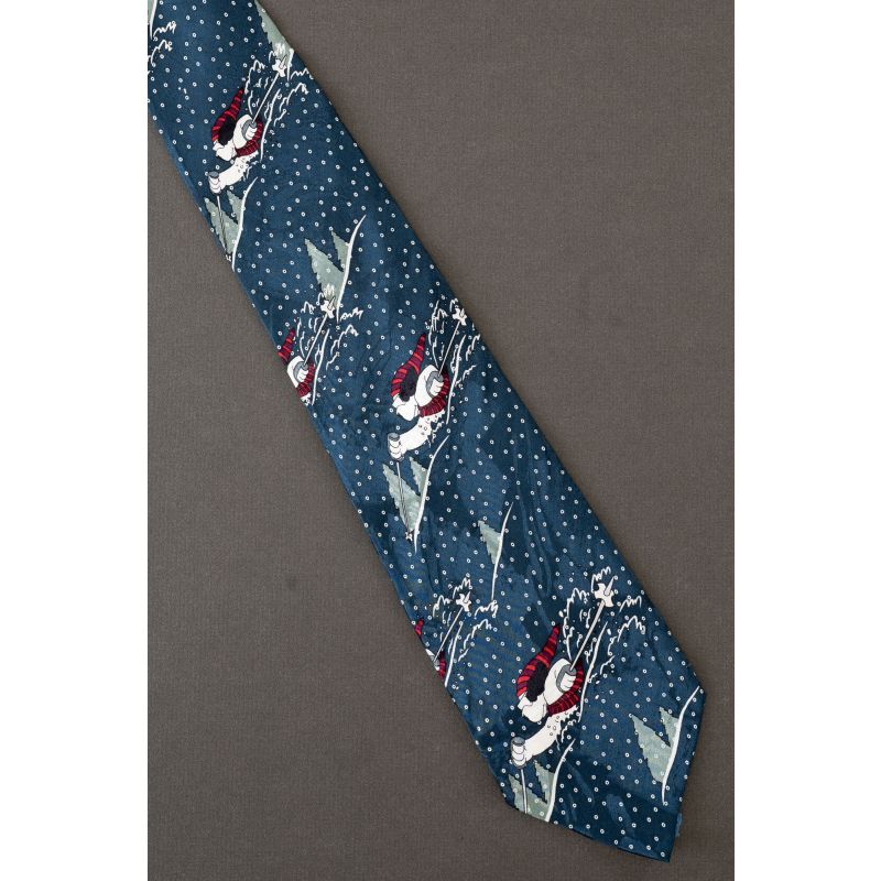 Big Dog Skiing Down a Slope - Green Silk Tie