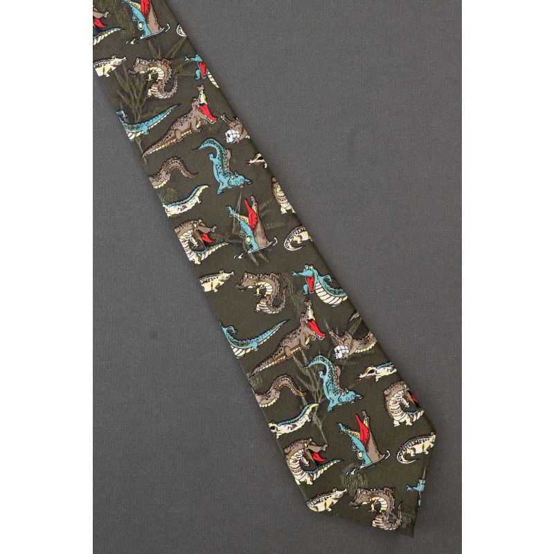 A Float of Crocodiles - Fun Green Necktie